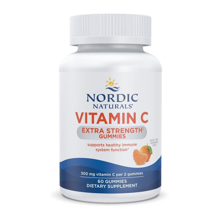 Nordic Naturals Vitamin C Extra Strength Gummies - Tangerine Flavor - 60 Gummies - 500 mg Vegan Vitamin C Supplement - Low-Sugar Immune - Support - 3