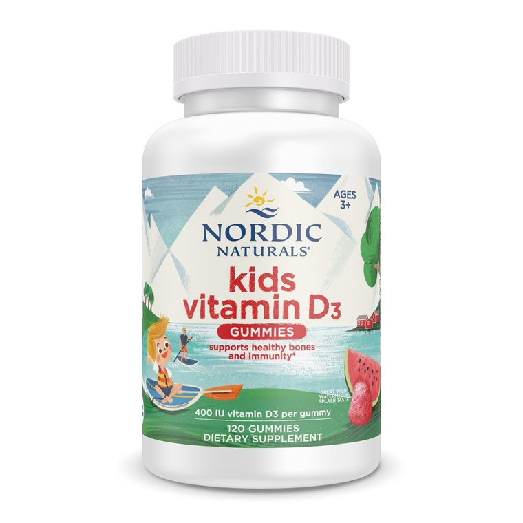 Nordic Naturals Vitamin D3 Gummies Kids, Wild Watermelon Splash - 120 Gummies - 400 IU Vitamin D3 - Bone Health, Healthy Immunity - Non-GMO, Vegetari