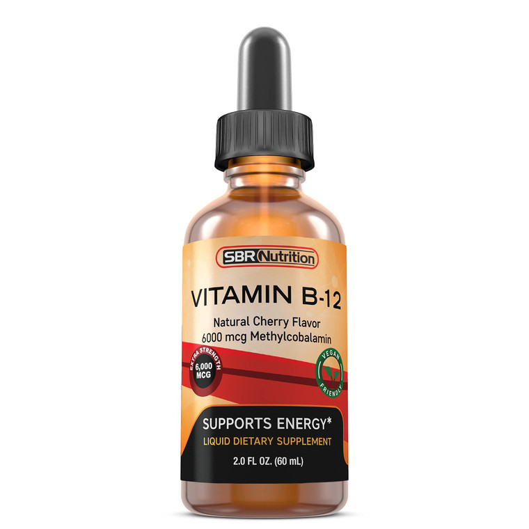SBR Nutrition Extra Strength 6000mcg Vitamin B12 Sublingual Liquid Drops - Methylcobalamin, VIT B 12 Supports Energy, Max Absorption, 60 Servings, No