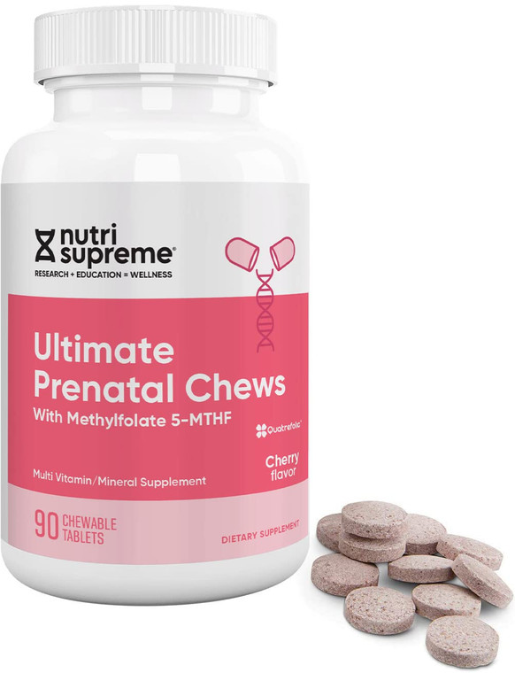 Nutri Supreme Prenatal Vitamin, Chewable Prenatal Vitamins for Women with Highly Absorbable Methyl Folate, Complete Prenatal Multivitamin with Iron,