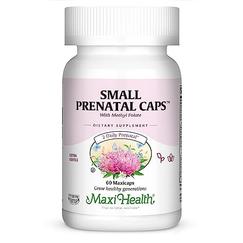 Maxi Health Prenatal Vitamins for Women with Methyl Folate - Easy to Swallow Small Prenatal Vitamin Capsules - Over 20 Essential Vitamins and Mineral
