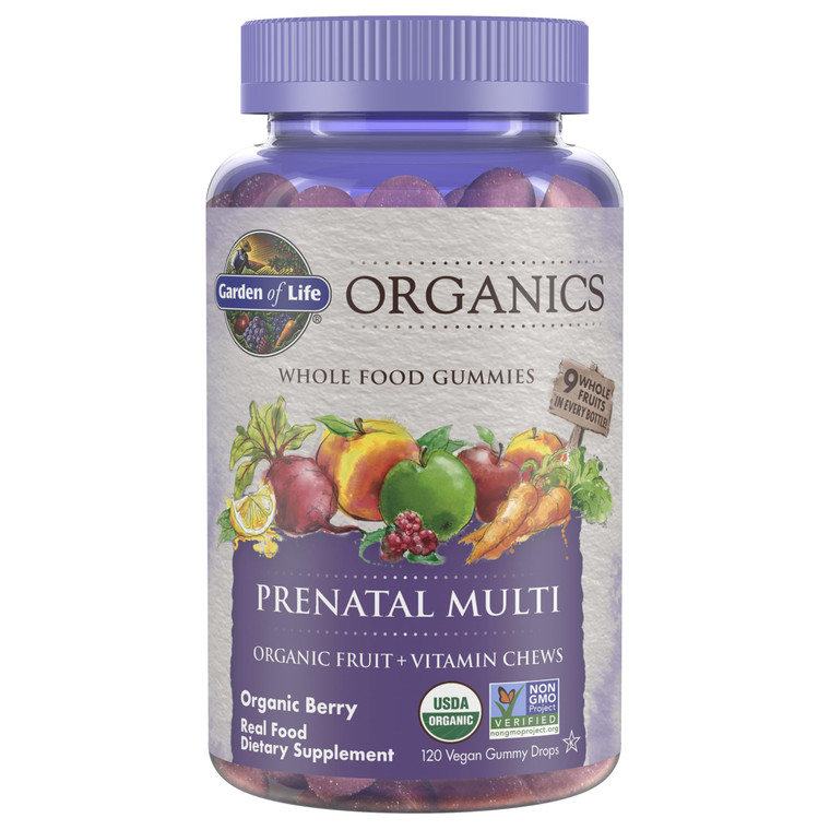 Garden of Life Organics Prenatal Gummies Multivitamin with Vitamin D3, B6, B12, C & Folate for Healthy Fetal Development  Organic, Non-GMO, Gluten-F