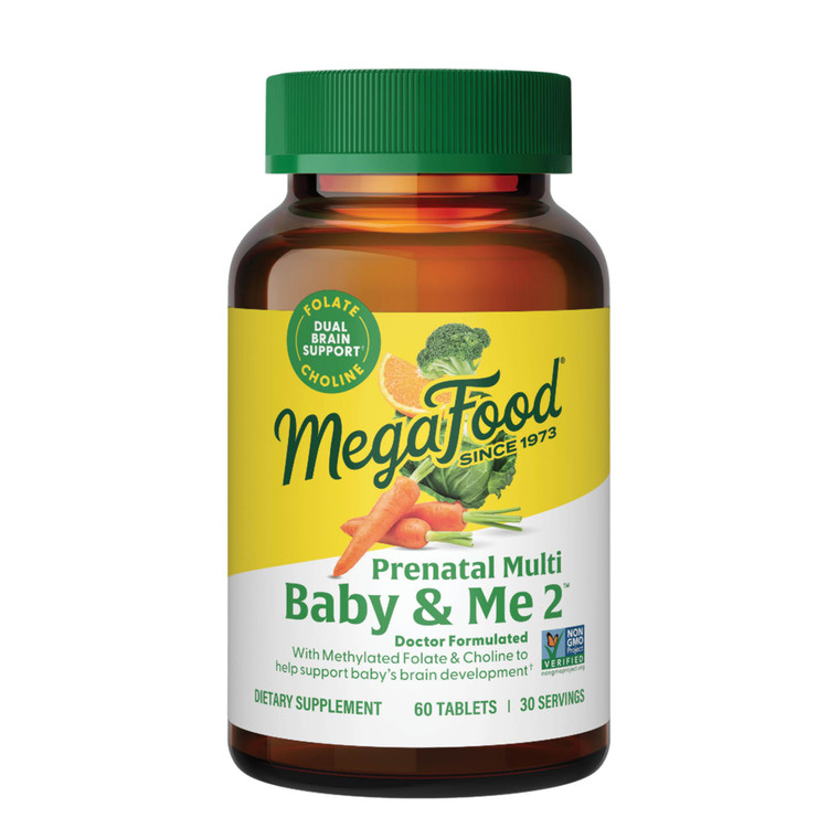 MegaFood Baby & Me 2 Prenatal Vitamin and Minerals - Vitamins for Women - with Folate (Folic Acid Natural Form), Choline, Iron, Iodine, and Vitamin C