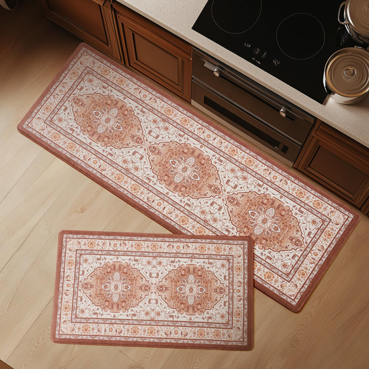 FRESHMINT Anti Fatigue Kitchen Mats Set 2 PCS, Waterproof & Non-Skid Medallion Kitchen Rugs, Cushioned Kitchen Floor Mats for Standing Washable Comfo