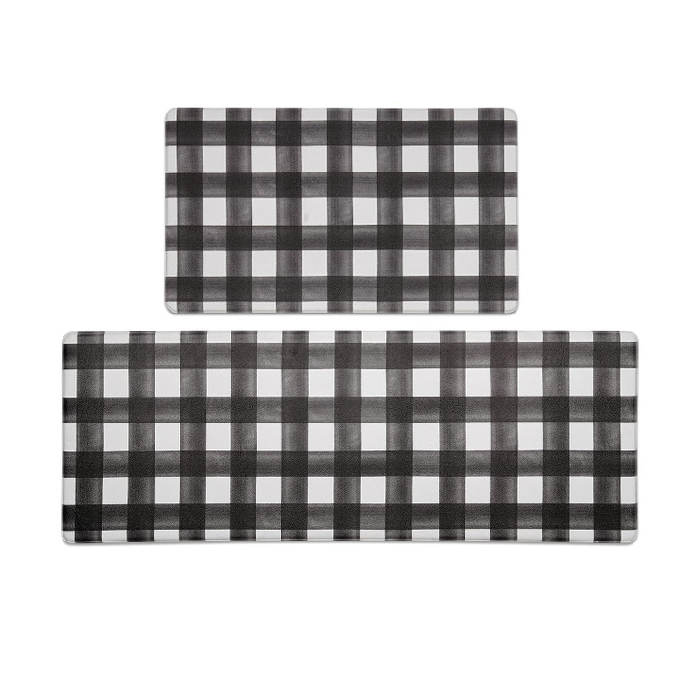 FRESHMINT Modern Farmhouse Plaid 2 Piece Set Kitchen Mats for Floor Anti Fatigue Waterproof & Non-Skid Kitchen Rugs Cushioned Kitchen Mat for Standin