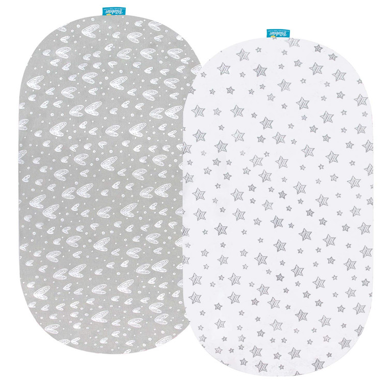 Bassinet Sheets Fit for Oval, Hourglass, Rectangle Bassinet Mattress, 2 Pack 100% Cotton Sheets for Halo, 4moms, Maxi-COSI, Delta, Baby Delight Bassi