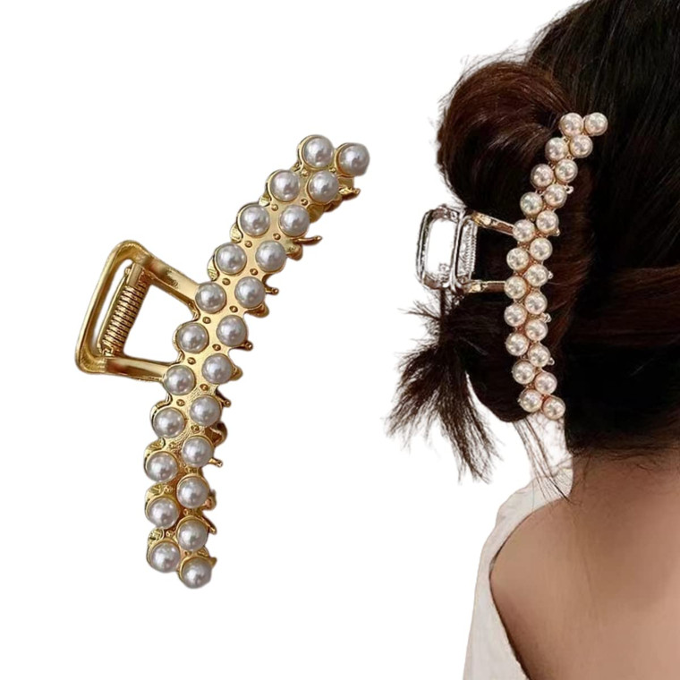 Pearl Hair Claw Clips,Large Hair Clips Jaw Clips Long Hair Shark Hair Clips Pearl Non-Slip Hair Clip Clamp Styling Accessories for Women and Girls
