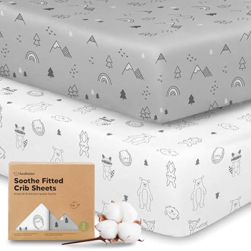 KeaBabies 2-Pack Organic Crib Sheets for Boys, Girls - 52x28 Fitted Crib Mattress Sheet Neutral, Breathable Jersey Cotton Cover for Baby Bed, Toddler