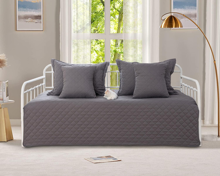 Feyocn 5-Piece Daybed Cover Set Gray,Twin Cozy Daybed Bedding Sets for All Season Double Sided-Quilting Daybed Comforter Bedspread, Geometric Print D
