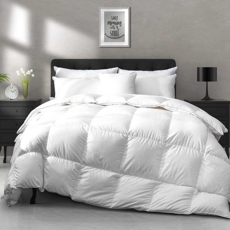 APSMILE Luxury All Season Down Feather Fibers Comforter Full/Queen Size Duvet Insert - 100% Organic Cotton, High Fill Power Medium Warmth, (Ivory Whi
