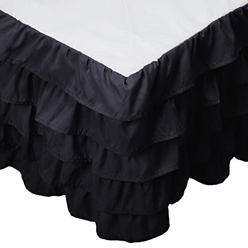 Elegant Comfort Leila Collection Multi-Ruffle Bed Skirt, 1500 Thread Count Egyptian Quality, Easy Fit Dust Ruffle, 15 inch Drop, Wrinkle and Stain Re
