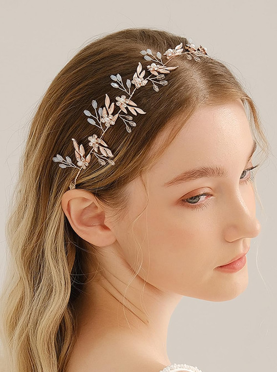 Denifery Bride Wedding Hair Vine Headband Leaf Pearl Gold Bridal Accessories Wedding Brides Headpiece Jewelry for Women