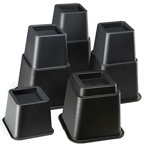 Home It Adjustable Bed Risers - Elevation in 3, 5 or 8 Inch - Heavy Duty Stackable Furniture Risers Supports 1,300 lbs - for Under-Bed Storage, Colle