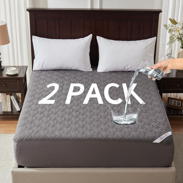 2 Pack Waterproof Mattress Protector, Queen Size Mattress Pad Noiseless with Deep Pocket 6"-18" Depth, Soft Breathable Dirt-Proof Bed Mattress Cover
