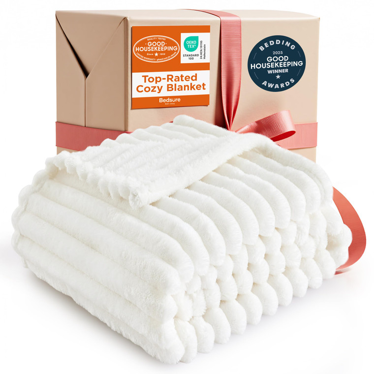 Bedsure GentleSoft White Throw Blanket for Couch - Soft Cozy Blankets for Women, Fluffy Fuzzy Fleece Throw for Girls, Birthday Gifts for Women Her, R