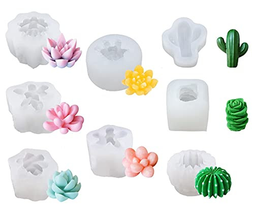 Aebor 8 Pcs Succulent Mold Silicone, 3D Succulent Molds, Succulent Cactus Silicone Mold for DIY Making Candle Cake Decoration Candy Fondant Chocolate