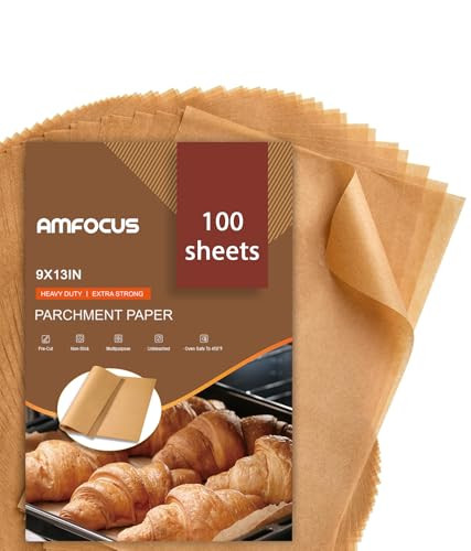 Parchment Paper Sheets, 9x13 In Non-Stick Precut Baking Parchment for Baking, Grilling, Air Fryer, Steaming, and More (Unbleached) - Quarter Sheet Si