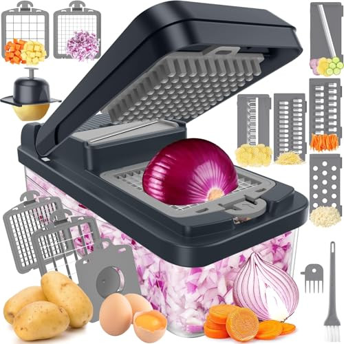 SpaceHacks 12-in-1 Vegetable Chopper, Kitchen Gadgets with 7 Blades, Veggie, Food, Onion Chopper, Cucumber Slicer, Versatile Mandoline, Includes Egg