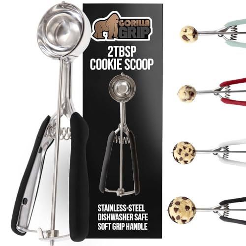 GORILLA GRIP BPA-Free Stainless Steel Cookie Scoop, 2 TBSP Scooper #40, Soft Grip Handle, Easy Food Release, Create Even Portion Sizes, Multipurpose