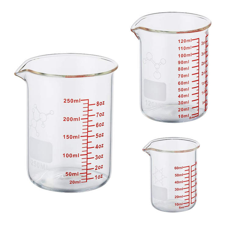 Ackers Mini Glass Measuring Beaker Set, Borosilicate, 2oz 4oz 8oz Measuring Cups