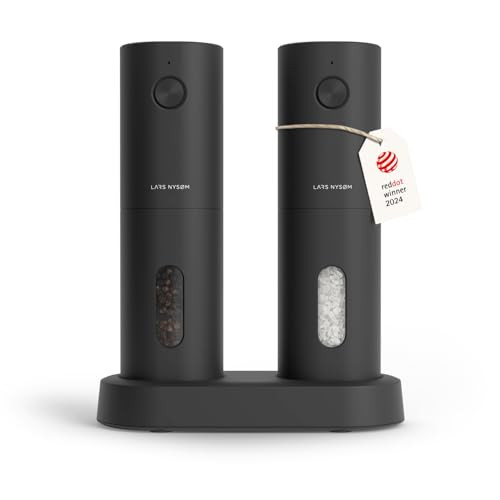LARS NYSØM Electric Salt and Pepper Grinder Set, USB Rechargeable, Automatic Salt and Pepper Mills, Spice Shakers Refillable with LED Light, Adjustab