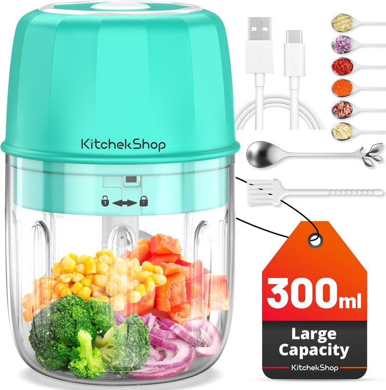 Rechargeable Portable and Cordless Mini Food Processor 300ML with Stainless Steel Blade, Electric Garlic Chopper Vegetable Chopper Blender for Nuts C