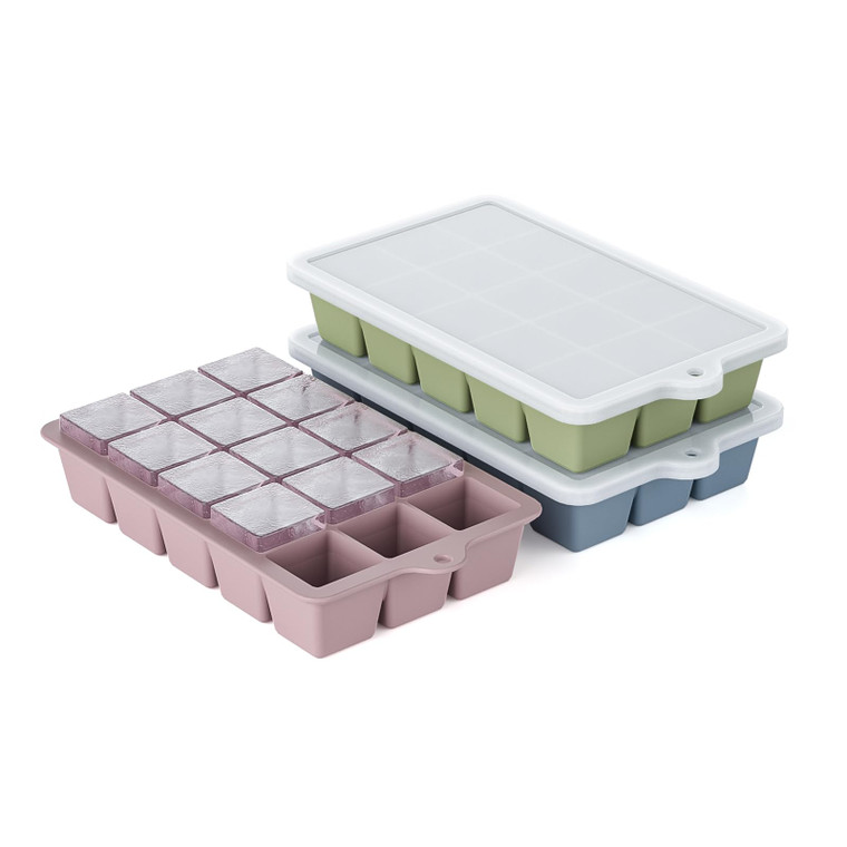 Silicone Ice Cube Tray 3 Pack, HANCELANT Ice Cube Mold, Ice Trays for Freezer with Lid for Whiskey, Baby Food, BPA Free, Easy Release