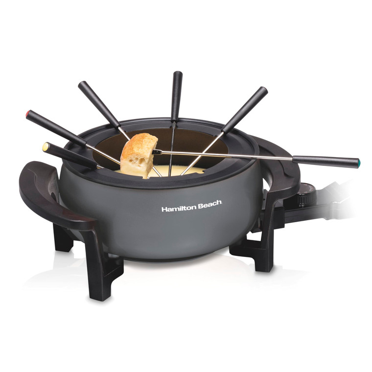 Hamilton Beach 12 Cup Electric Fondue Pot Set with Temperature Control, 6-Color Coded Forks, for Cheese, Chocolate, Hot Oil, Broth, 3 Quart PFAS-Free