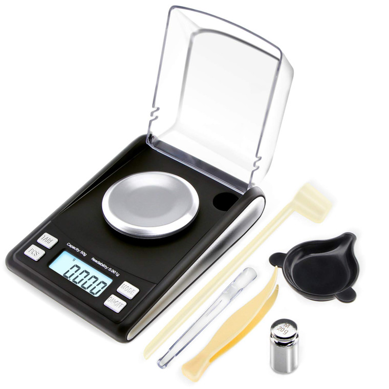 Fuzion Milligram Scale 50/0.001g, Mg Scale with 20g Cal Weight, Micro Scale, Powder Scale for Reloading