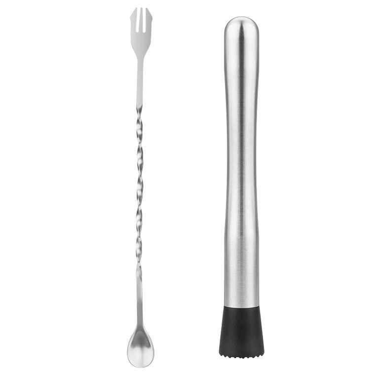 tifanso Muddler for Cocktails, 10" Muddler and Long Handle Bar Cocktail Mixing Spoon, Stainless Steel Stirrer, Bar Accessories Tools for Mojitos Frui