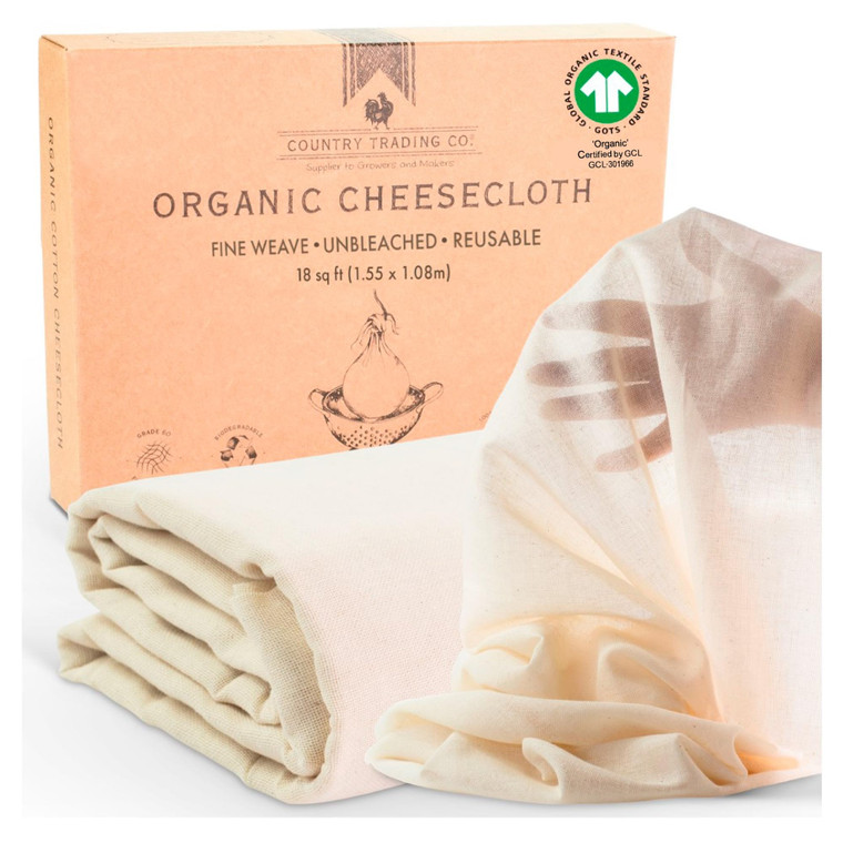 Organic Unbleached Cotton Cheesecloth for Straining, GOTS Certified, Fine Reusable Strainer  Large 18 Sq.ft. Cheese Cloth