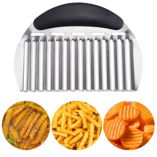 JAYVAR Large Crinkle Cutter French Fry Cutter, Large Crinkle Potato Slicer Wavy Chopper, Stainless Steel Wavy Slicer Crinkle Cutting Chopping Tools w