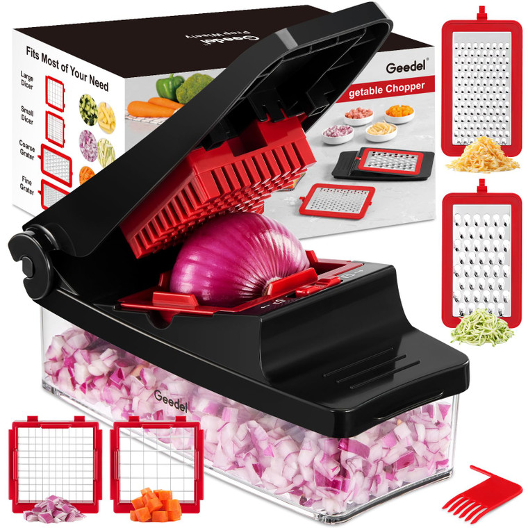 Geedel Vegetable Chopper, Onion Chopper Pro Food Chopper, Kitchen Vegetable Slicer Dicer Cutter Grater, Veggie Chopper with container for Salad Onion