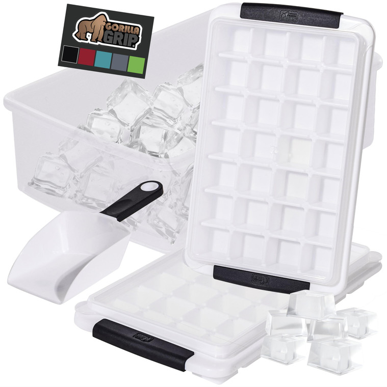 GORILLA GRIP BPA-Free Easy Release Ice Cube Tray for Freezer, Make Lots of Ice, 56 Cubes Total, Kit Includes 2 Stackable Leakproof Trays with Lid and