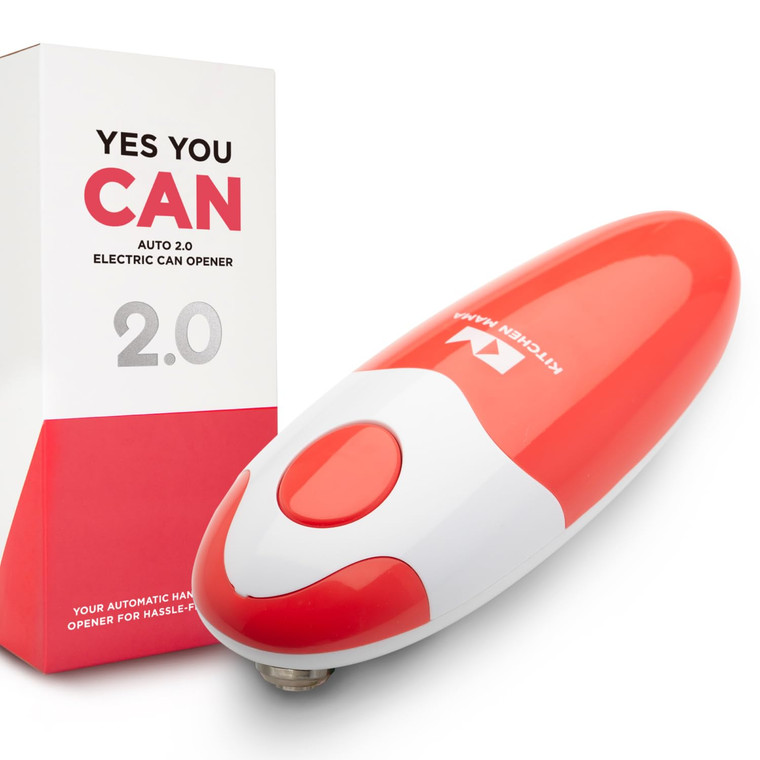 Kitchen Mama Auto 2.0 Electric Can Opener: Blade Opens Almost Any Can Pop or Soda Can - Automatic, Hands Free, Safe, Smooth Edge, Lid Remover, Batter