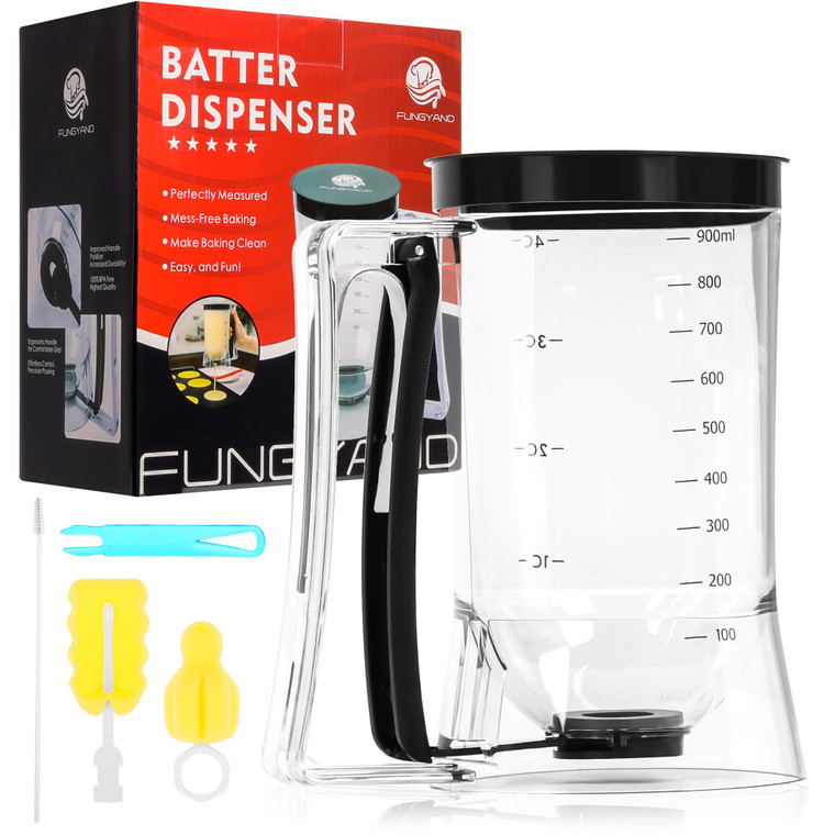 FUNGYAND Pancake Batter Dispenser, 900ML 4 Cups Capacity  Easy-Pour Tool for Pancakes, Cupcakes, Waffles, Muffins & More  Precise Baking with Squee