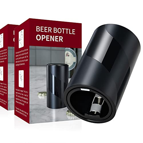 2 PACK Push Down-Pop Off Beer Bottle Opener with Magnetic Cap Catcher No Damage to Caps,Automatic Decapitator Beer/Soda Magnet Bottle Top Openers,One