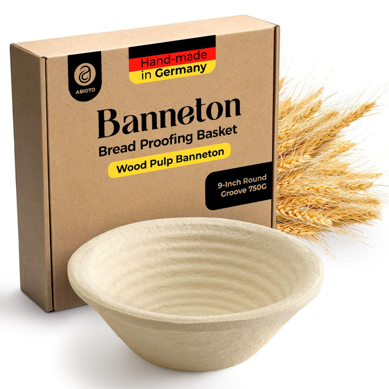 Wood Pulp Banneton Bread Proofing Basket  9" Round 1.5LB Brotform, Grooved Pattern  Non-Stick Natural Wood Pulp Pressed for Durability  Made in Ge