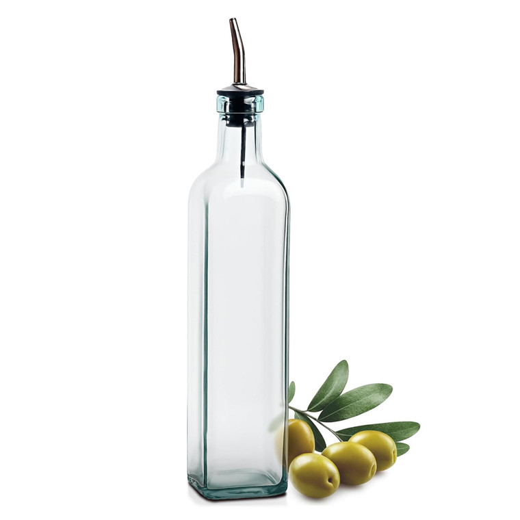 EHOMEA2Z Italian Glass Olive Oil Dispenser Bottle - 16 Oz, Oil and Vinegar Cruet with Stainless Steel Spout for Kitchen, Slight Green Tint (1, 473ml)