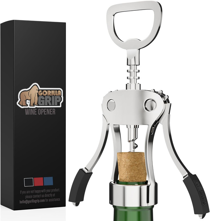 GORILLA GRIP BPA-Free Premium Wine Opener, Heavy Duty Zinc Alloy Wing Corkscrew, Multifunctional Bottle Openers Remove Corks, Caps, Easy Use Sharp Co