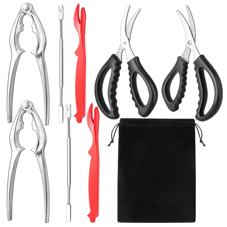 suoundey Seafood Cracker Tool Set With Lobster Sheller Stainless Steel Crab Crackers Crab Leg Fork Seafood Scissors And Storage Bag, Crab Leg Pick Ut