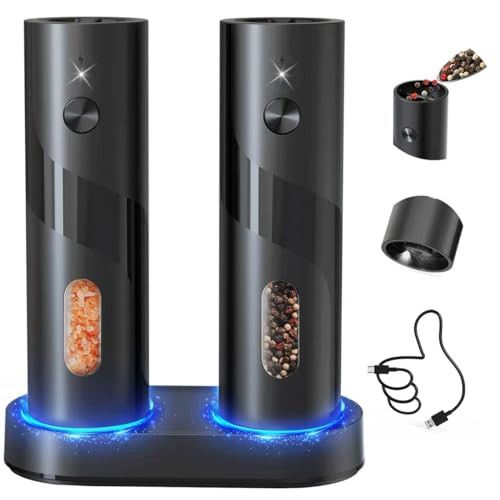 CIRCLE JOY Electric Rechargeable Salt and Pepper Grinder Set Top-Refill Automatic Pepper Mill Grinder with Charging Base, Adjustable Coarseness, Easy