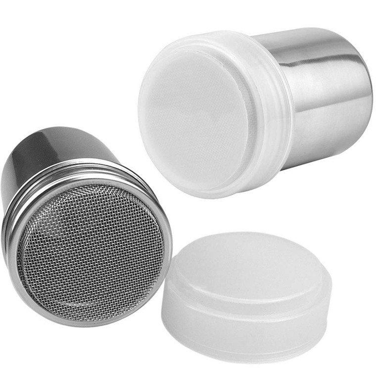 Onwon 2 Pieces Powder Sugar Shaker with Lid - Stainless Steel Fine Mesh Shaker Cinnamon Icing Sugar Powder Cocoa Flour Chocolate Coffee Sifter Sprink