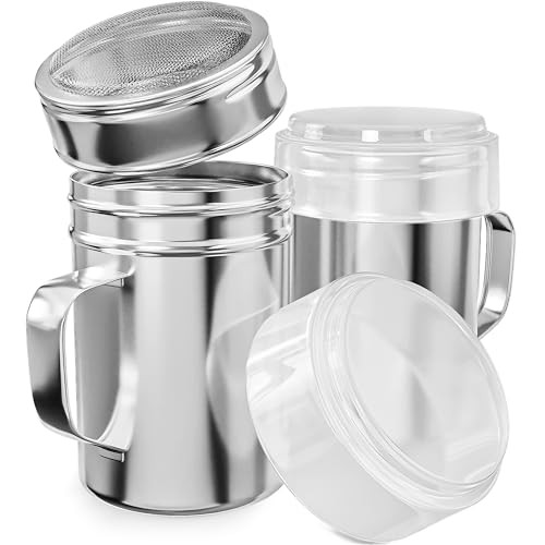 CUSINIUM 10 Ounce Powdered Sugar Shaker Duster With Handle - Fine Mesh - With Plastic Cap - Pack of 2