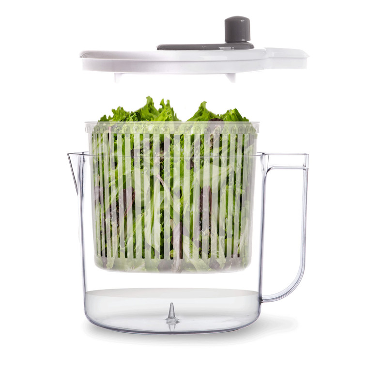 BINO | Salad Spinner - 2.6 Qt | Small Manual Lettuce Spinner with Built-in Draining System | Salad Spinner, Colander, and Water Pitcher in One | Frui