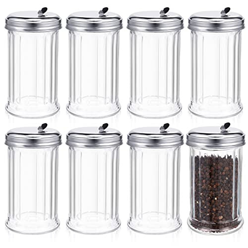 Mimorou 8 Pcs Glass Sugar Shaker Pourer Dispenser 12 oz Retro Style Sugar Pour Dispenser Container Vintage Glass Jar with Stainless Steel Lid for Cof