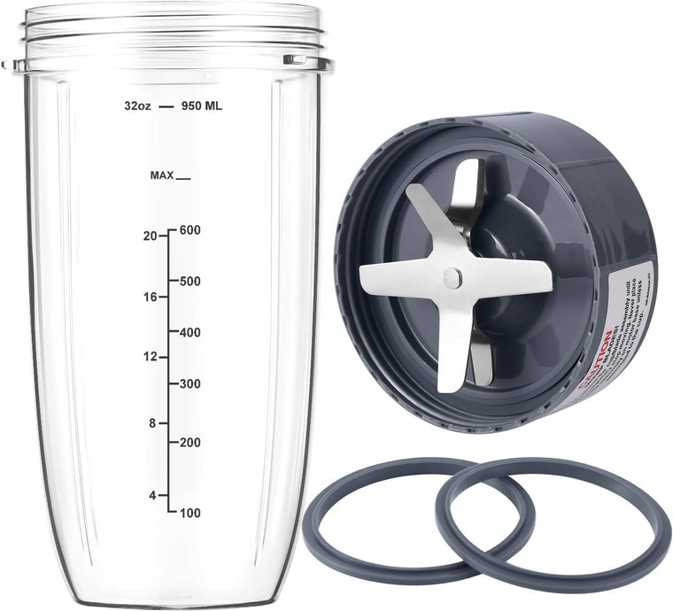 New Blender Cup and Blade Replacement Parts 32oz Cup and Extractor Blade and 2 Rubber Gaskets 4-Piece Compatible with NutriBullet High-Speed Blender/