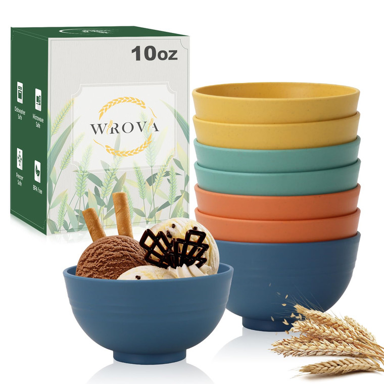 Wrova wheat straw small bowls 10oz set of 8 - Unbreakable Dessert Bowls set for kids - Mini Bowls for Ice Cream,Snack and Fruits - Microwave & Dishwa