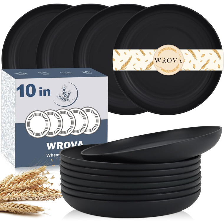 Wrova Wheat Straw Plates - 10 Inch Unbreakable Dinner Plates Set of 8 - Dishwasher & Microwave Safe Plastic Plates Reusable - Lightweight Plate for k