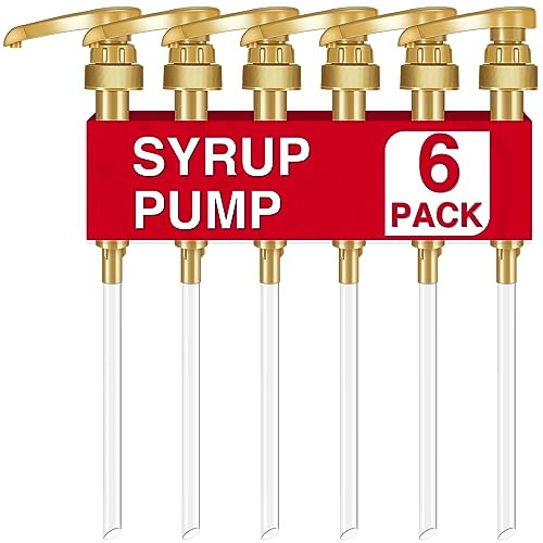 VOISEN Coffee Syrup Pumps, 6 Pack Gold Syrup Pump, Skinny Syrup Pump for 750ml 25.4oz Syrup Bottle, Syrup Pump Dispenser for Kitchen Dinning Coffee B